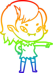 rainbow gradient line drawing of a cartoon friendly vampire girl