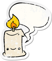cartoon candle with speech bubble distressed distressed old sticker