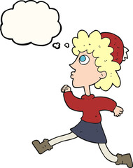 freehand drawn thought bubble cartoon running woman