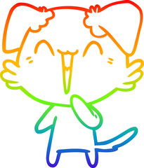 rainbow gradient line drawing of a laughing little dog cartoon