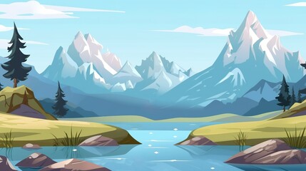 Fototapeta na wymiar Abstract background mountains with river. The illustration captures the awe-inspiring presence of mountains adorned by a flowing river, by an artfully crafted banner design. Generative AI.