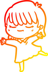 warm gradient line drawing of a cartoon woman