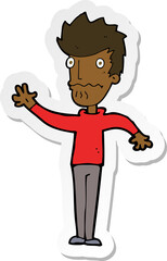 sticker of a cartoon worried man reaching out