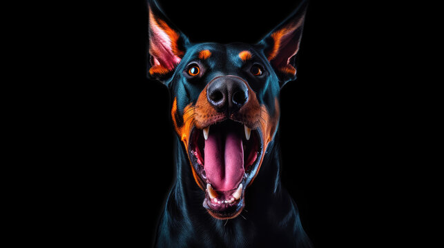 GeneratGenerative ai illustration of  hungry black dobberman