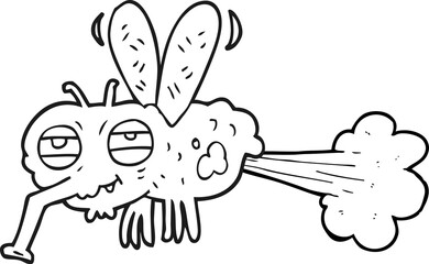 freehand drawn black and white cartoon gross farting fly