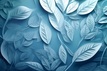 Abstract blue background with a white leaf pattern, Generative ai