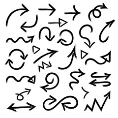 Obraz premium Hand drawn arrow set. Hand drawn arrows in the style of doodles. Sketches of arrows.