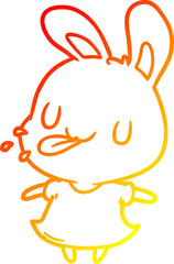 warm gradient line drawing of a cute rabbit blowing raspberry