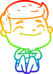 rainbow gradient line drawing of a happy cartoon man