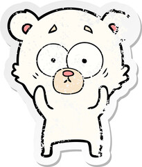 distressed sticker of a surprised polar bear cartoon