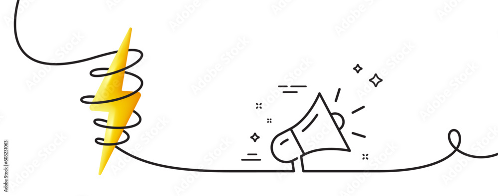 Poster megaphone line icon. continuous one line with curl. advertisement device symbol. brand ambassador si