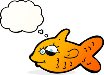 cartoon happy goldfish with thought bubble