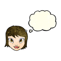 cartoon female face with thought bubble