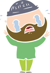 flat color style cartoon bearded man crying