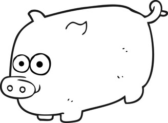 freehand drawn black and white cartoon pig