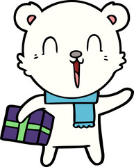 polar bear with christmas present cartoon