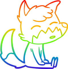 rainbow gradient line drawing of a cartoon fox sitting