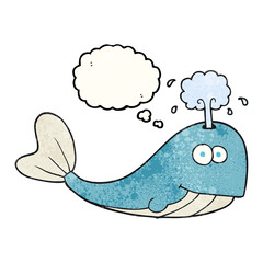 freehand drawn thought bubble textured cartoon whale spouting water
