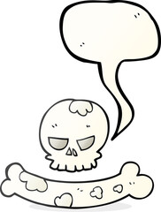 freehand drawn speech bubble cartoon skull and bone symbol