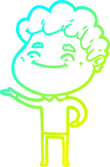 cold gradient line drawing of a cartoon friendly man