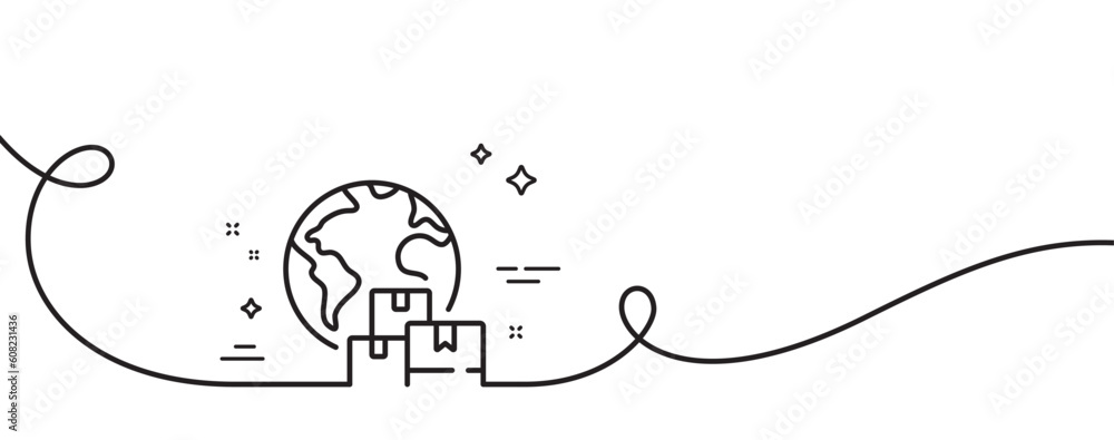 Poster international delivery line icon. continuous one line with curl. logistic service sign. export freig