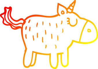 warm gradient line drawing of a cartoon cute unicorn
