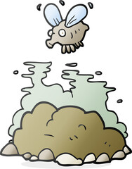 freehand drawn cartoon fly and manure