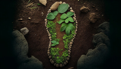 Pflanzen bilden Fußabdruck, Ökologischer Fußabdruck Nachhaltigkeit und Umweltschutz, Klimaschutz sowie CO2-Emissionen Generative AI  - obrazy, fototapety, plakaty