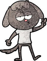 cartoon tired dog giving peace sign