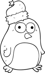 freehand drawn black and white cartoon penguin