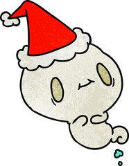 hand drawn christmas textured cartoon of kawaii ghost