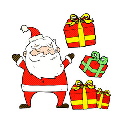 cartoon santa claus with presents