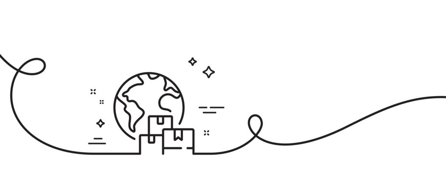International delivery line icon. Continuous one line with curl. Logistic service sign. Export freight boxes symbol. International delivery single outline ribbon. Loop curve pattern. Vector