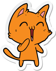 sticker of a happy cartoon cat meowing