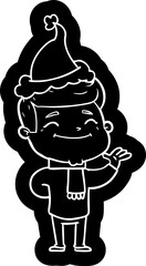 happy quirky cartoon icon of a man wearing santa hat