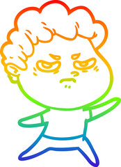 rainbow gradient line drawing of a cartoon angry man