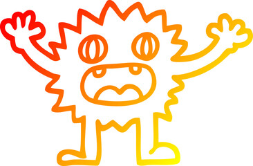 warm gradient line drawing of a cartoon funny furry monster