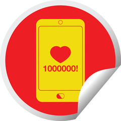 mobile phone showing 1000000 likes circular peeling sticker