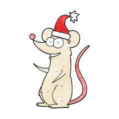 freehand textured cartoon mouse wearing christmas hat