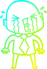 cold gradient line drawing of a cartoon crying bald man