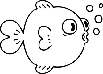 line drawing quirky cartoon fish