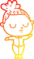 warm gradient line drawing of a cartoon calm woman