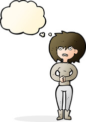 cartoon worried woman with thought bubble