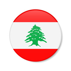 Lebanon circle button icon. Lebanese round badge flag. 3D realistic isolated vector illustration