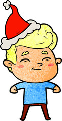 happy hand drawn textured cartoon of a man wearing santa hat