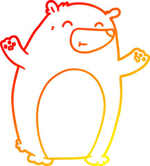 warm gradient line drawing of a happy cartoon bear