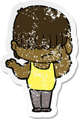 distressed sticker of a cartoon boy with untidy hair