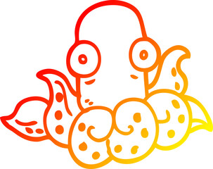 warm gradient line drawing of a cartoon funny octopus
