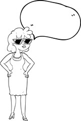 freehand drawn speech bubble cartoon woman wearing sunglasses