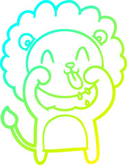cold gradient line drawing of a happy cartoon lion